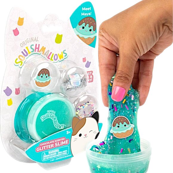 Squishmallows Maya Ice Cream Glitter Slime w/ Charm Chocolate Scent Collectible - Picture 2 of 8